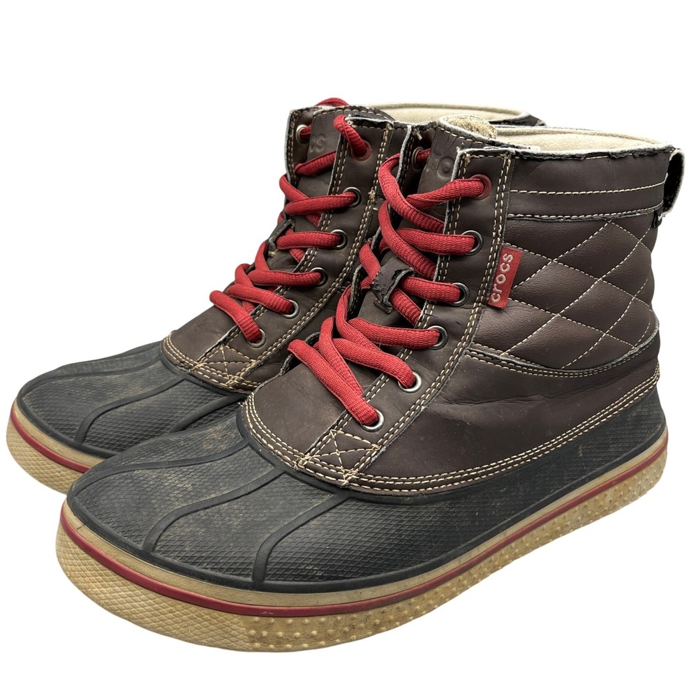 Crocs AllCast Duck Boots Mens 11 Brown Red Thinsulate Insulated Winter